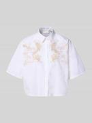 Jake*s Collection Cropped Hemdbluse mit Knopfleiste in Weiss, Größe 46