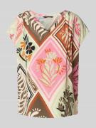 comma Regular Fit Blusenshirt mit V-Ausschnitt in Pink, Größe 34