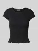 Review T-Shirt mit Muschelsaum in Black, Größe XS