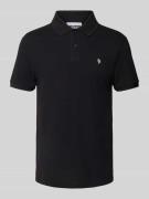 REVIEW Regular Fit Poloshirt mit Label-Stitching in Black, Größe L