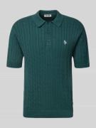 REVIEW Slim Fit Poloshirt mit Zopfmuster in Dunkelgruen, Größe L