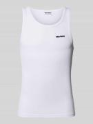 REVIEW Tanktop in Ripp-Optik mit Label-Stitching in Weiss, Größe L