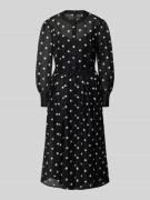 Marc Cain Midikleid aus Leinen-Seide-Mix mit Gürtel in Black, Größe 36