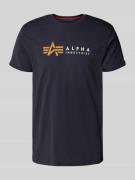 Alpha Industries T-Shirt mit Label-Print in Dunkelblau, Größe L