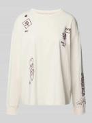 Jake*s Casual Longsleeve mit Motiv- und Statement-Stitching in Offwhit...