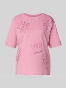 Jake*s Casual T-Shirt mit Applikationen in Mauve, Größe L