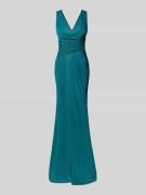 TROYDEN COLLECTION Schimmerndes Abendkleid mit V-Ausschnitt in Petrol,...
