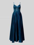 Luxuar Abendkleid mit Ziersteinbesatz in Blau, Größe 42