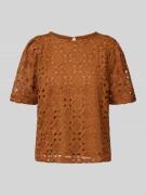 More & More Blusenshirt mit Lochstickerei und Rundhalsausschnitt in Co...