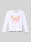 Guess Regular Fit Longsleeve aus Baumwoll-Mix mit Logo-Print in Weiss,...