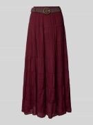 Apricot Maxirock im Stufen-Look mit Gürtel in Bordeaux, Größe L