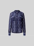 Self-Portrait Hemdbluse im semitransparentem Design in Blau, Größe L