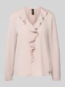 Marc Cain Regular Fit Bluse mit V-Ausschnitt und Volants in Kitt, Größ...
