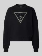 Guess Sweatshirt mit Logo und Ziersteinbesatz Modell 'RACHELE' in Blac...