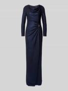 Vera Mont Abendkleid mit Wasserfall-Ausschnitt in Marine, Größe 42