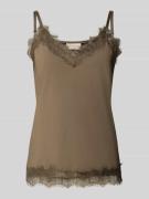 FREE/QUENT Top mit Spitzenbesatz in Taupe, Größe L