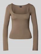 Gina Tricot Longsleeve mit Rundhalsausschnitt in Taupe, Größe L
