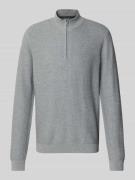 OLYMP Level Five Strickpullover mit Troyer-Kragen in Silber, Größe L