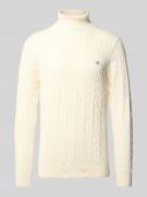 Gant Strickpullover mit gerippten Abschlüssen in Offwhite, Größe L
