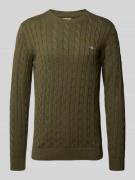 Gant Strickpullover mit gerippten Abschlüssen in Khaki, Größe L