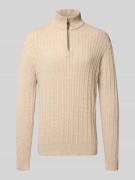 Lindbergh Troyer mit Zopfmuster und Label-Detail in Offwhite, Größe M