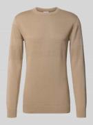 Lindbergh Strickpullover mit gerippten Abschlüssen in Sand, Größe M