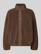 Jake*s Casual Sweatjacke mit Teddyfell in Dunkelbraun, Größe L