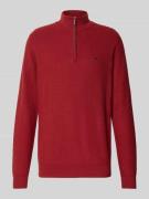 Fynch-Hatton Strickpullover mit Troyer-Kragen in Dunkelrot, Größe L