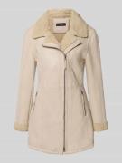 Cabrini Lederjacke mit Teddyfell und Zweiwege-Reißverschluss in Offwhi...