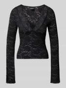 Gina Tricot Longsleeve mit Spitze und V-Ausschnitt in Black, Größe XS