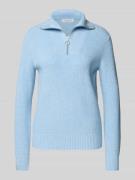 Christian Berg Woman Strickpullover mit Troyer-Kragen in Hellblau Mela...