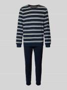 Schiesser Pyjama mit gerippten Abschlüssen in Marine, Größe 48