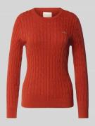 Gant Strickpullover mit gerippten Abschlüssen in Rostrot, Größe L