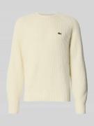 Lacoste Regular Fit Strickpullover aus reiner Wolle in Offwhite, Größe...