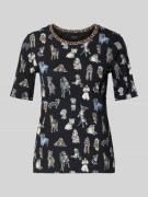 Marc Cain T-Shirt mit geripptem Rundhalsausschnitt in Black, Größe 34