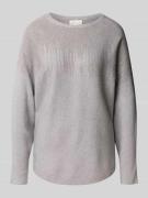 Apricot Strickpullover mit Ziersteinbesatz in Mittelgrau, Größe L