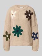 Apricot Strickpullover mit gerippten Abschlüssen in Taupe, Größe L