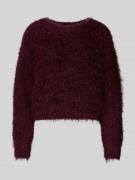 Oui Strickpullover aus Effektgarn mit Rundhalsausschnitt in Bordeaux, ...