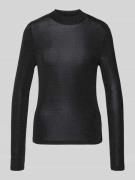 Jake*s Casual Longsleeve mit geripptem Rundhalsausschnitt in Black, Gr...