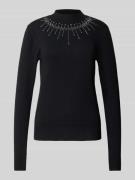 Apricot Strickpullover aus Viskose-Mix mit Ziersteinbesatz in Black, G...