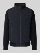 bugatti Slim Fit Strickjacke mit Stehkragen in Marine, Größe L