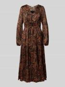 Apricot Midikleid mit V-Ausschnitt und Bindegürtel in Rostrot, Größe L