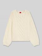 HUGO Oversized Strickpullover mit Zopfmuster Modell 'SAICOS' in Offwhi...
