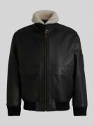 HUGO Regular Fit Lederjacke im Aviator-Stil Modell 'LORAN' in Black, G...