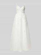 Luxuar Abendkleid aus Tüll mit rückseitiger Schnürung in Offwhite, Grö...