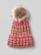 Kurt Beines Strickmütze mit Woll-Anteil und Bommel in Pink, Größe 1