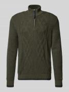 Lerros Strickpullover mit Troyer-Kragen in Oliv, Größe M