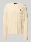 Polo Ralph Lauren Strickpullover mit Zopfmuster in Offwhite, Größe L