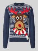 Montego Strickpullover mit gerippten Abschlüssen in Marine, Größe L