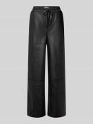 ICHI Wide Fit Stoffhose in Leder-Optik Modell 'Zoma' in Black, Größe L